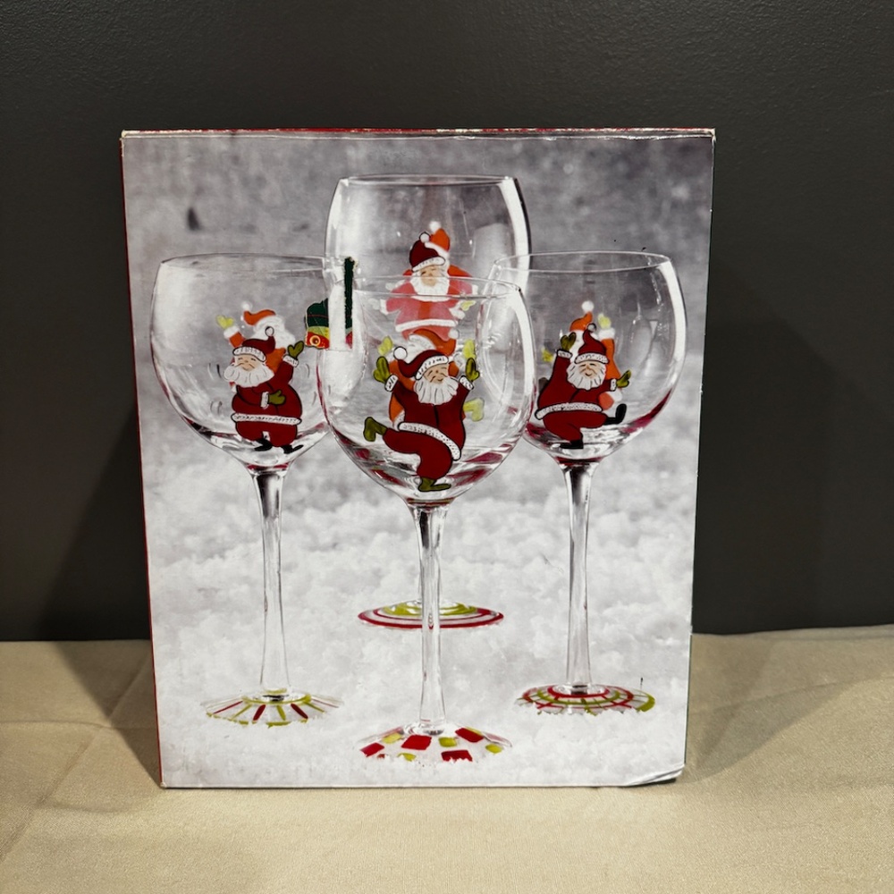 JC Penney Home Collection Dancing Santa Goblets Hand painted Set of 4